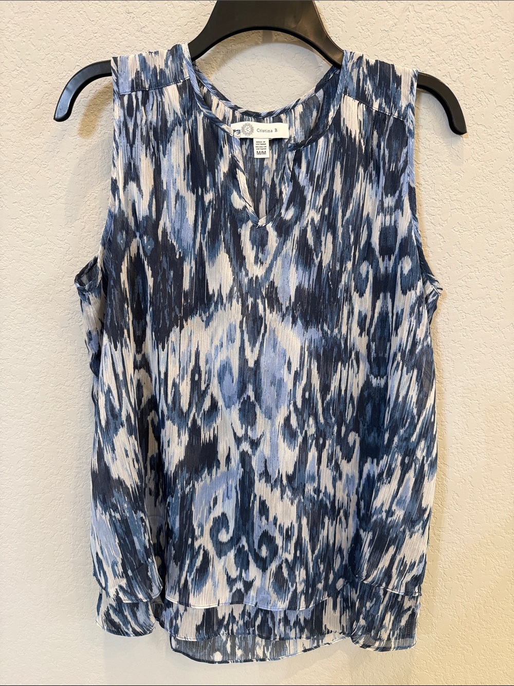 Christina B. Blue and White Ikat Sleeveless Top